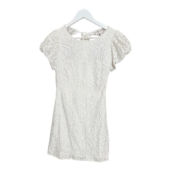 NEW Free People NWT Hailee Lace Mini Dress XS Puff Sleeve Whimsy Smocked Tie - Picture 4 of 5